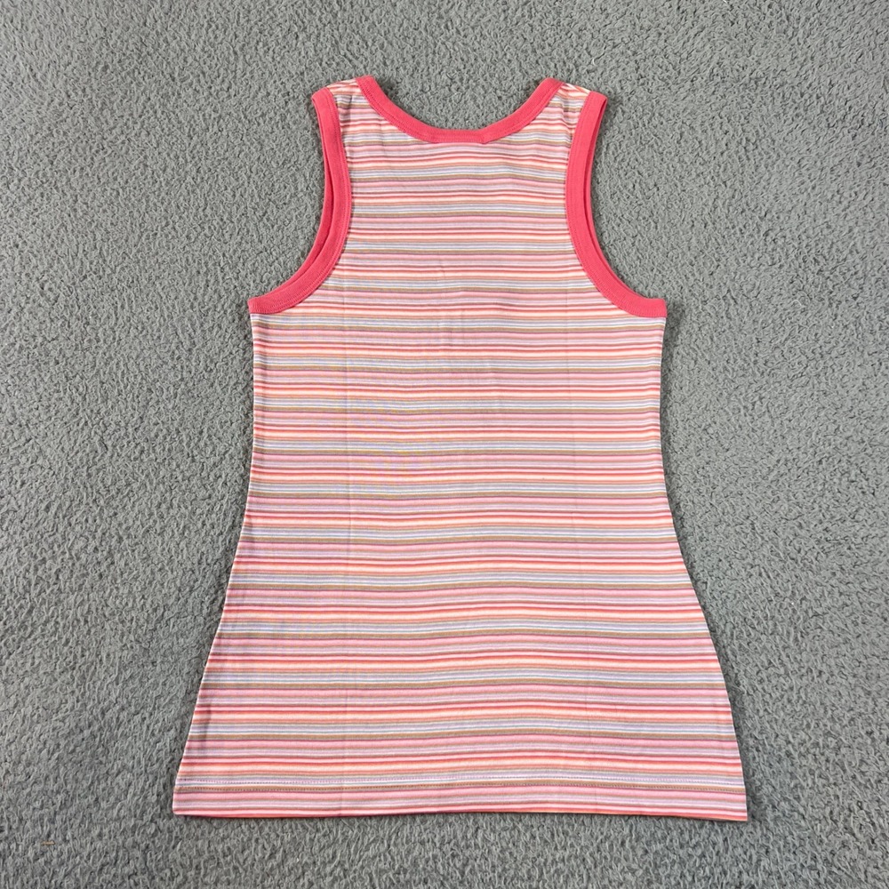 Lacoste Tank Top Women's US Size M (EU/6) Pink Striped Cotton Ribbed Scoop Neck - Picture 2 of 10